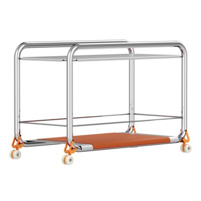 Lammhults_Tension_trolley_chrome_stainless_yelloworange_leatherlining_frontangle_v01.png