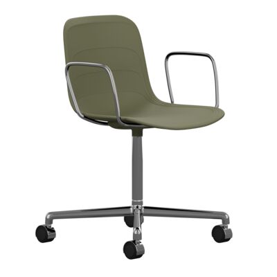 Lammhults_Grade_armchair_4-feet_casters_chrome_greygreen_frontangle.png